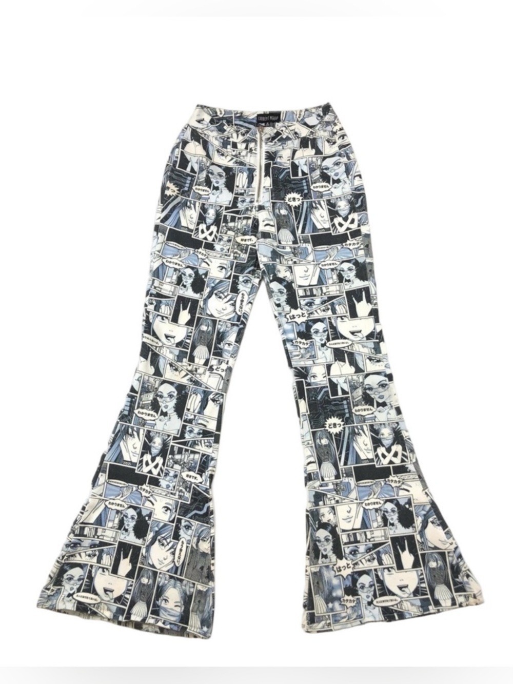 Current Mood Memoir Misfit blue white comic strip flare stretch cotton jeans S
